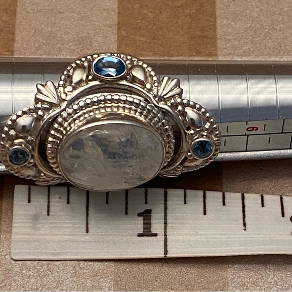 NEPAL Large Sterling Silver 925 Quartz Ring With Blue Topaz Sz 8- Vintage - Picture 10 of 10